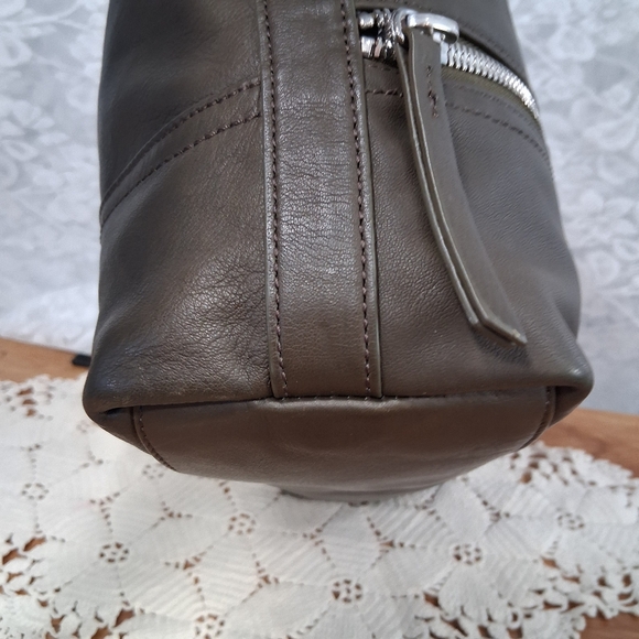 Margot Leather Bag Alma Hobo Shoulder Tote Dark Olive Green Brwn Silver Hardware - Picture 5 of 14